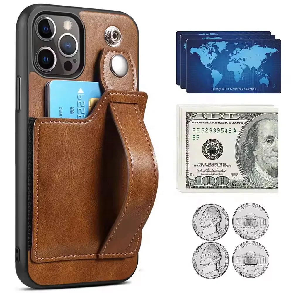 Laudtec Wrist Strap Stand Phone Cover For Iphone 16 15 14 13 12 11 Plus Pro Max Wallet Case With Card Holder Leather Pocket