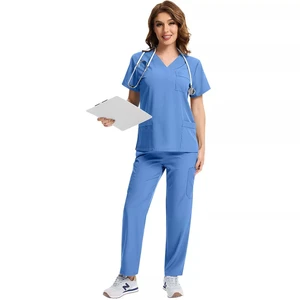 New 2026 Women Summer Nurse Doctor Scrub Set Stretch Medical Salon Uniform Nursing Scrubs Uniformes Medicos