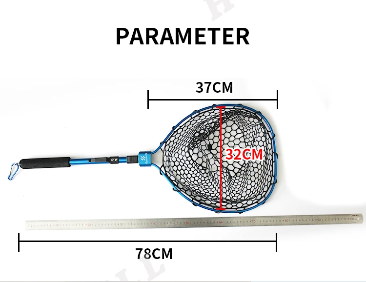 Folding Rubber Net 37*32cm Fishing Landing Net Foldable Fishing Net
