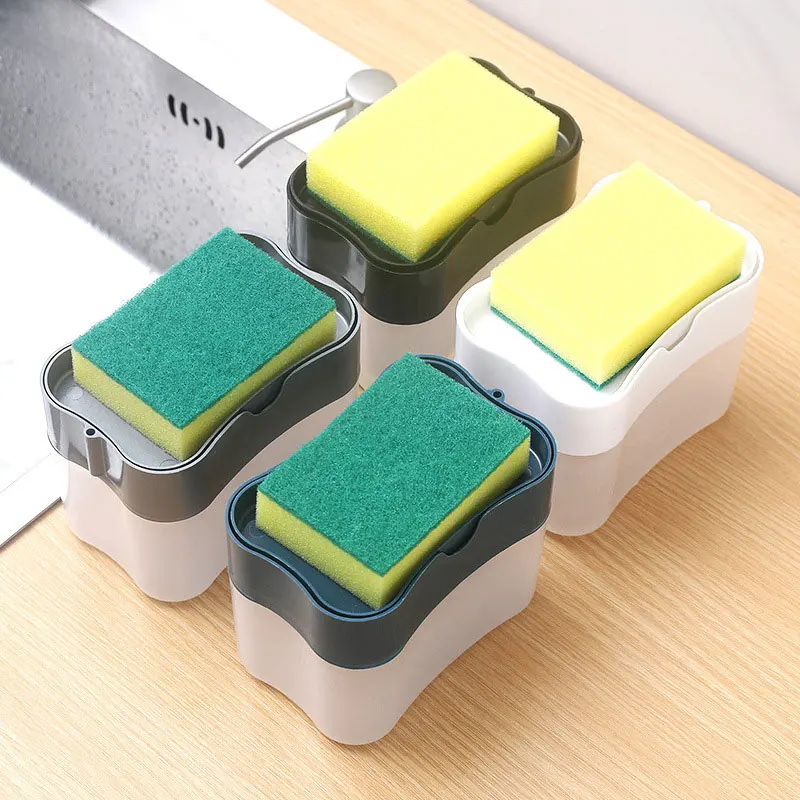 Creative 2 in 1 Manual Press Dish Soap Dispenser With Sponge Bathroom Wash Holder Box Kitchen Pump Liquid Soap Dispenser