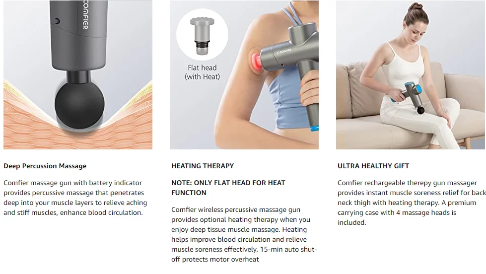 Comfier Massage Gun with Heat,Muscle Massge Gun for Athletes,Handheld Back  Massager with Heat,Handheld