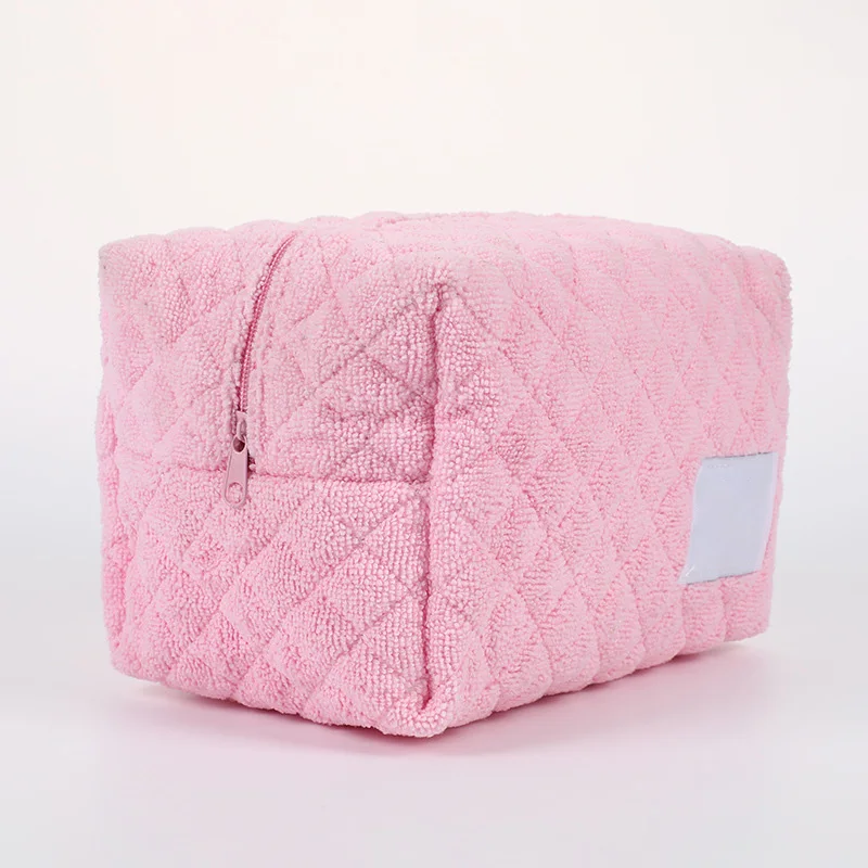 Custom Novel Design Cotton Terry Towel Cosmetic Bag Checkered
