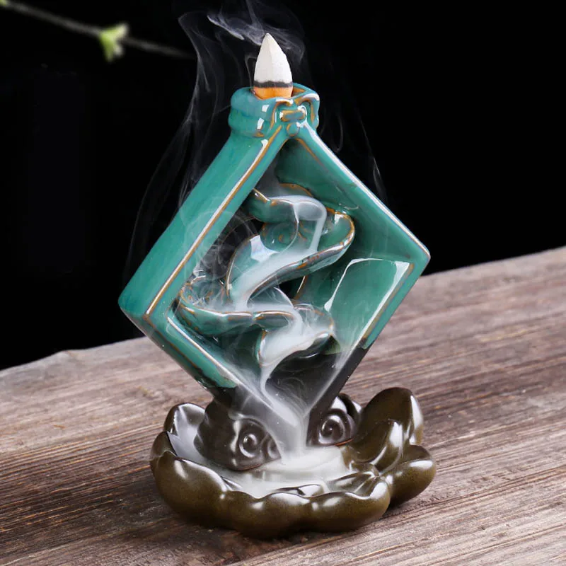 Ywbeyond New Design Backflow Incense Holder Ceramic Censer Waterfall Islamic Round Square Lotus Cones Incense Burner