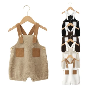 Warm 100% Polyester Fleece Girls Overall Jumpsuits with Contrast Pockets Adjustable Straps Baby Overalls for Daily&Fall & Winter