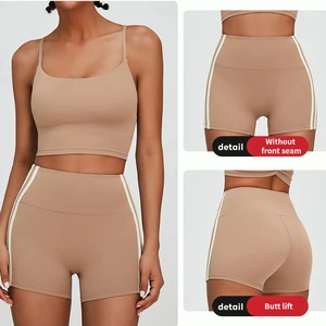 Custom Nylon Four-Way Stretch Women High Waisted Gym Workout Shorts Fitness Clothings Yoga Bra Sets