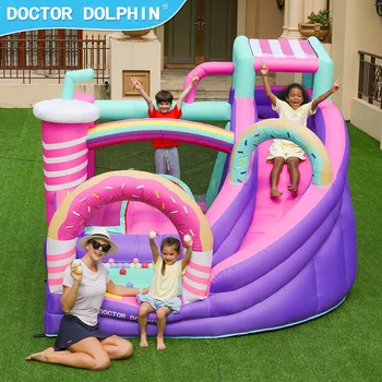 Small Children's Doctor Dolphin Inflatable Castle with Bouncy Slide for Household Use