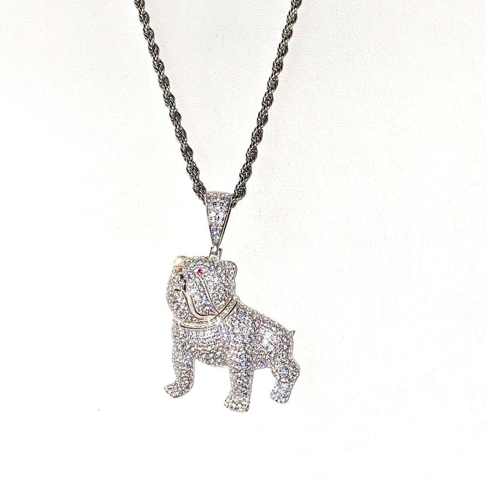 Hip Hop Men's Jewelry  Gold Silver Plated Iced Out Full CZ Diamond Bulldog Pendant Charm Necklace