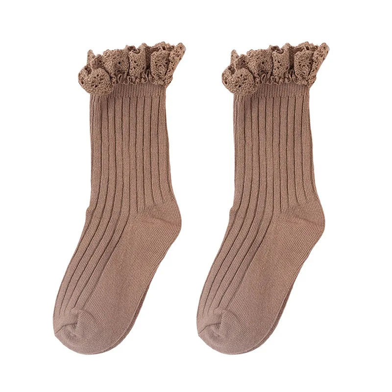 Spring Autumn Trendy Children's Baby Girl Solid Ribbed Socks Thin