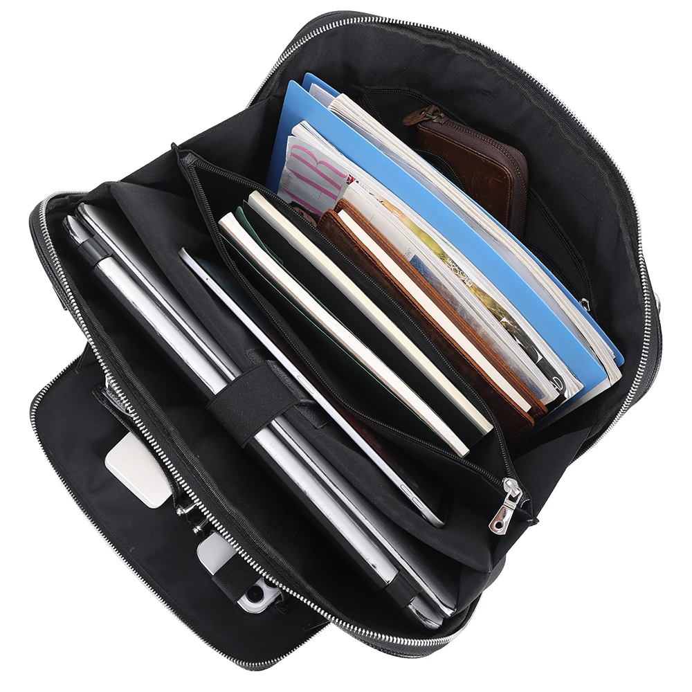 Full Grain Leather Cow Hide 15.6 Inches Case Messenger Business Bag Real Black Pebble Leather Computer Laptop Briefcases