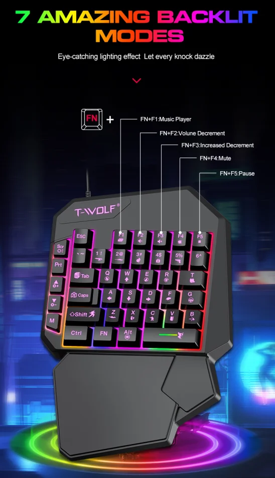 New Product Explosion TWOLF TF900 Mini one hand mechanical keyboard RGB Led backlight gaming keyboard and mouse set for Android