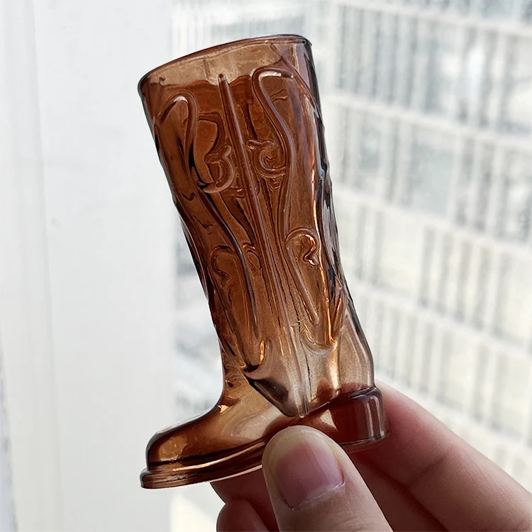 Wholesale Eco-Friendly Novelty Mini Crystal Cowboy Glass Boot Shot Glass Colorful  Small Boot Shaped Shot Glasses
