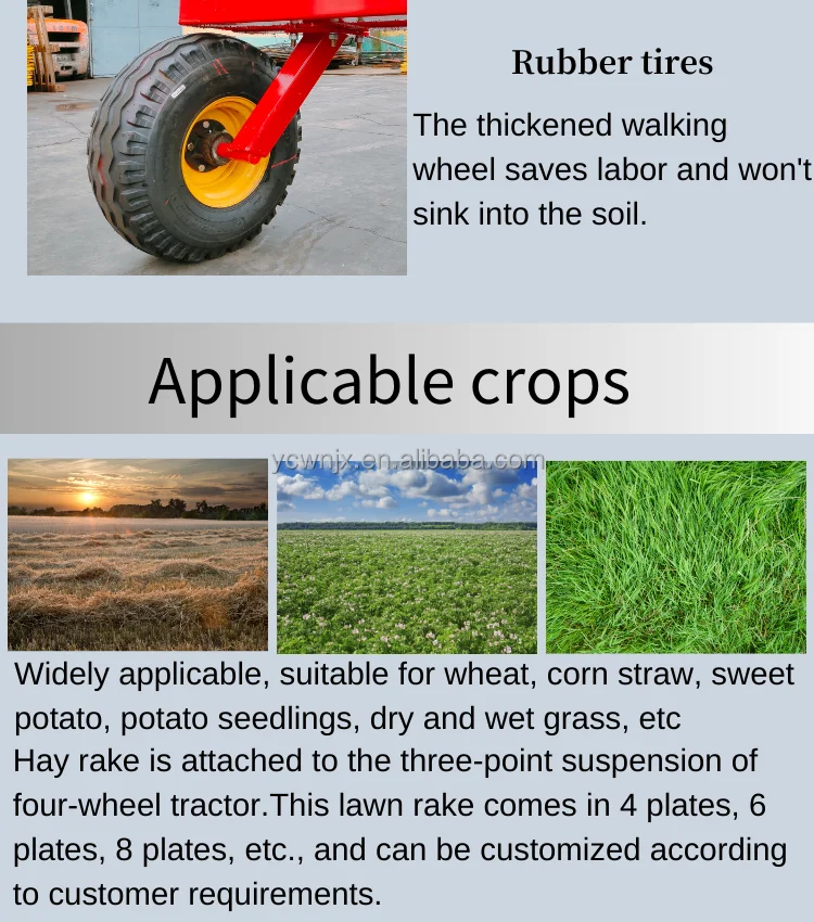 3 Point Pto Power Rake Tractor Trailed hay Rake Finger Wheel hay Rake ...