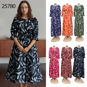 Wholesale New Autumn Vintage Round Neck Belted Waist Lace-up Casual Women Print Dress