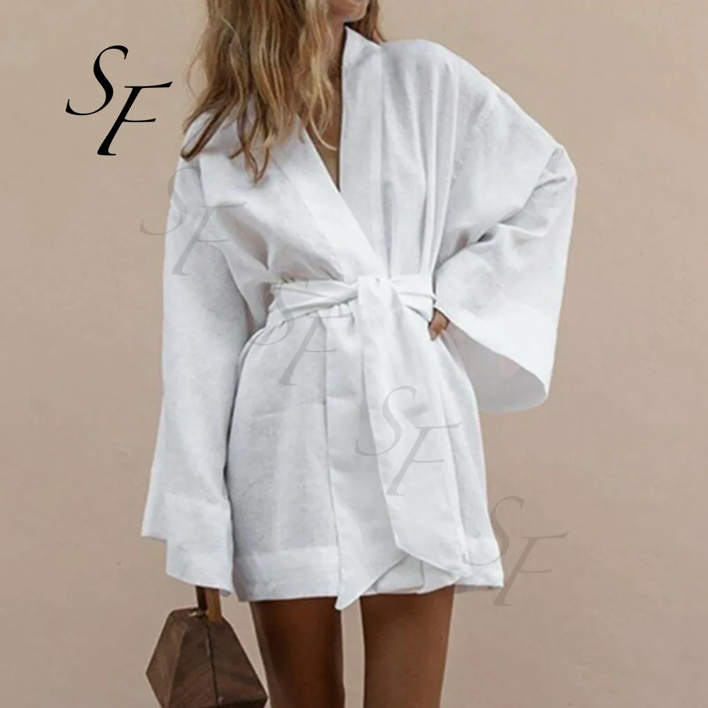 Custom Women's Vneck Waffle Robe 100 Cotton Linen Robes Luxury Bath