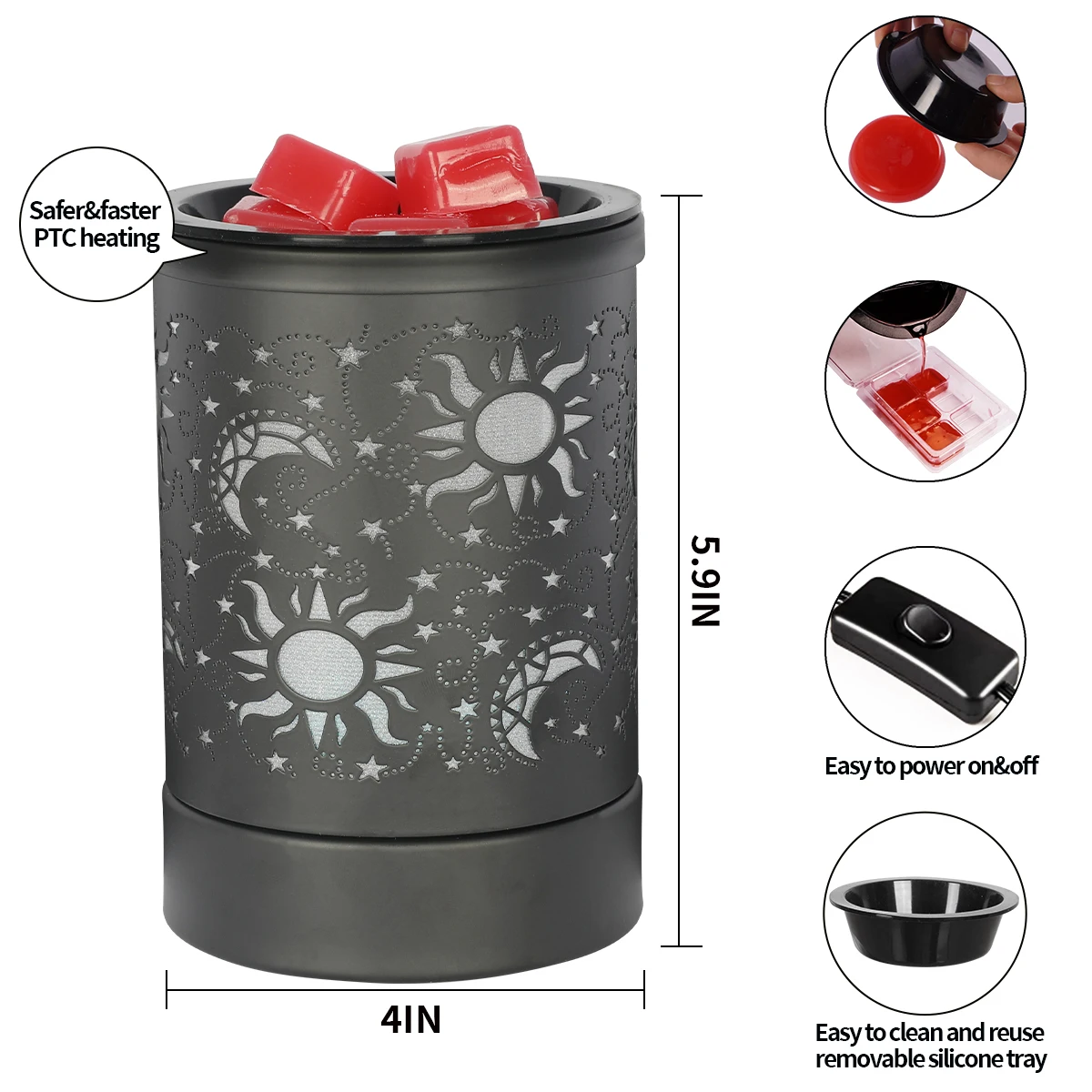 Factory Wholesale New Design Sun Moon Star Pattern Romantic Essential Oil Burner Wax Melts 2433