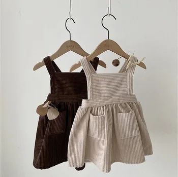 Girls dress fashion spring and autumn baby cotton corduroy sleeveless dress