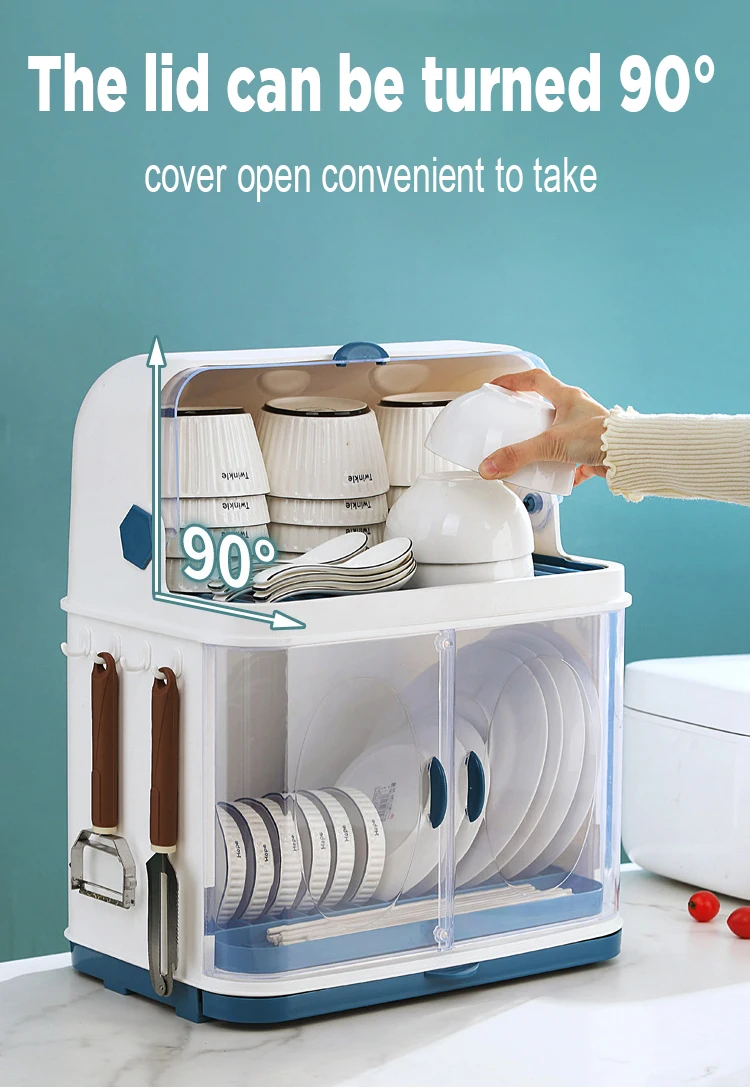 Dish Rack With Cover Doublelayer Plastic Layered Cupboard Tableware