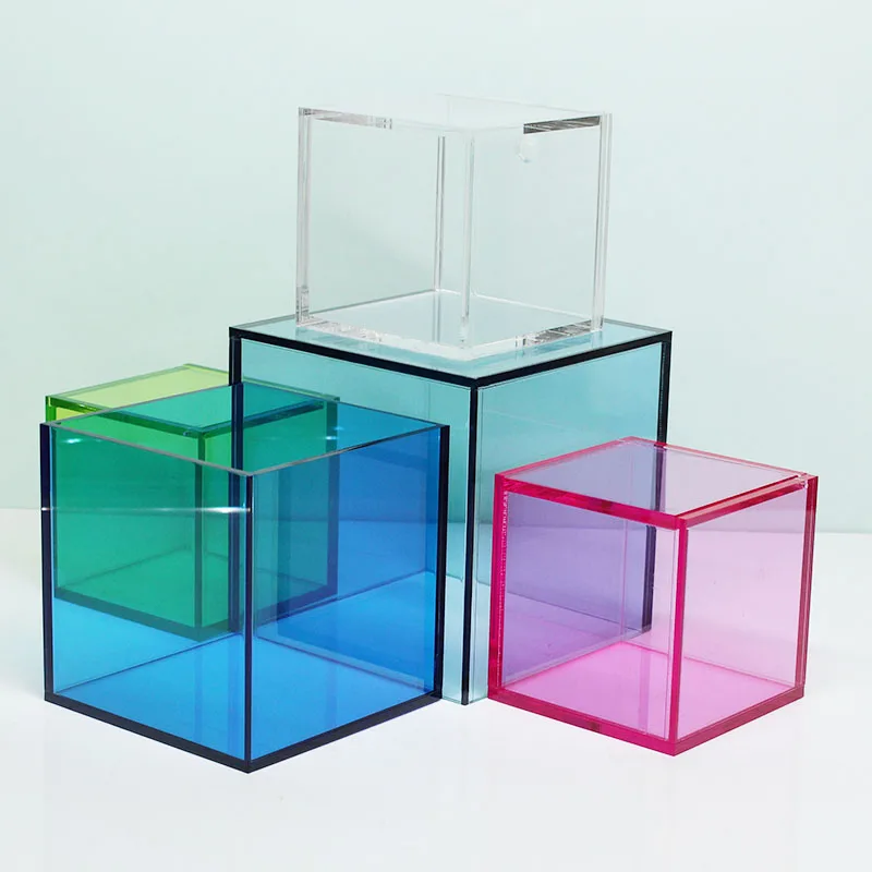 Colorful Translucent Acrylic Display Box Square Cube for Desk/Home Decor,Lovely Gift,Make up Tool,Jewelry,Candy Storage Case