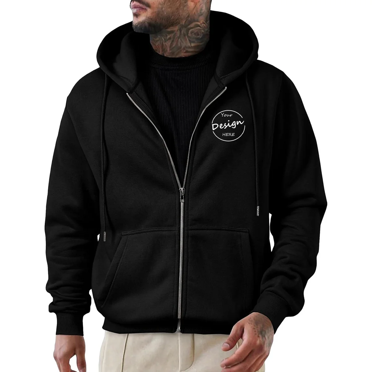 JL1104B 480GSM Thick French Terry Satin Lined 3D Puff Printing Oversized Cotton Polyester Hoodie