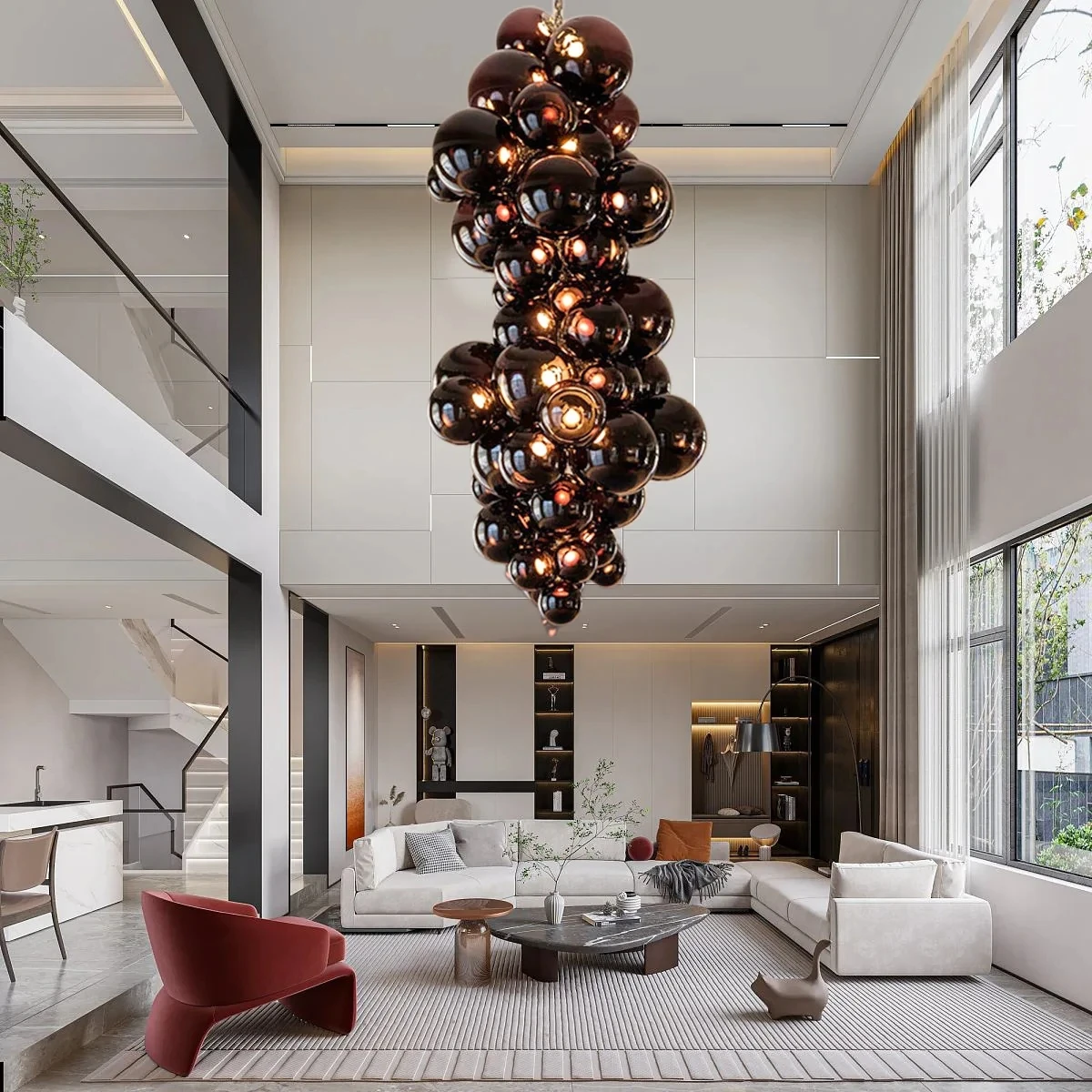 LED Grape Glass Blown Hotel Pendant Lamp Custom Chandelier
