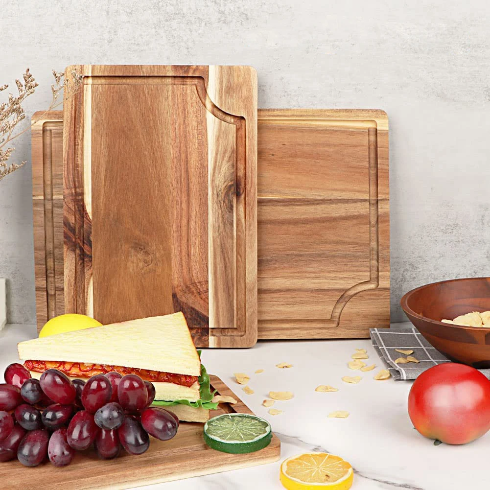 3 Pieces Organic Wooden Butcher Block for kitchen Acacia Wood Cutting Board Set with Juice Groove