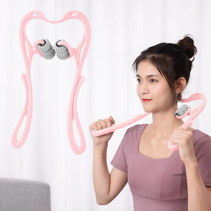 Custom Logo Portable Manual Neck Massager Roller Tool PP TPR Handheld 6 Wheel Pressure Point Neck Massager