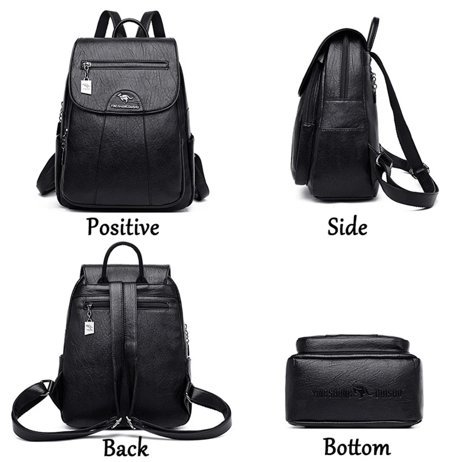 6 Colors Women 's Backpack 2021 New High Quality Soft Leather Leisure Travel Large Capacity School Bags for Teenage Girls Black