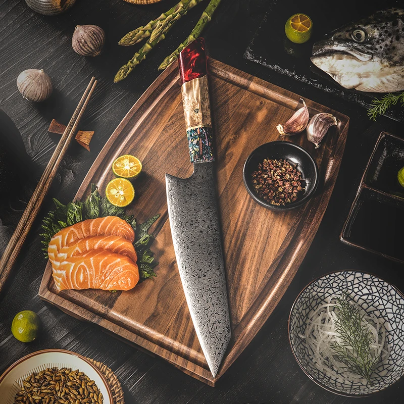 Grandsharp Red Resin Handle Kiritsuke Chef Paring Utility Knife 67 Layers Damascus Japanese Multifunctional Kitchen Knives Set