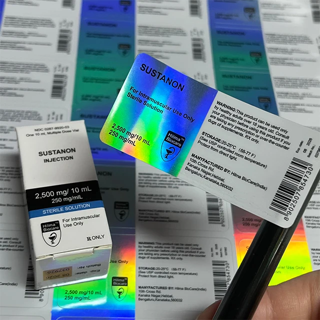 Holographic material custom printing hologram effect 10ml vial box and label for vials SUST injection packaging boxes