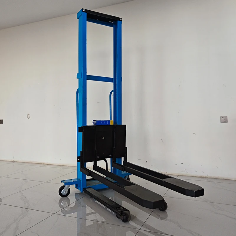 Self Loading Lift Stacker With Remote Control 0.5 Ton 1 Ton Self Lifting Stacker Crane Pallet Fork Lift Machinery