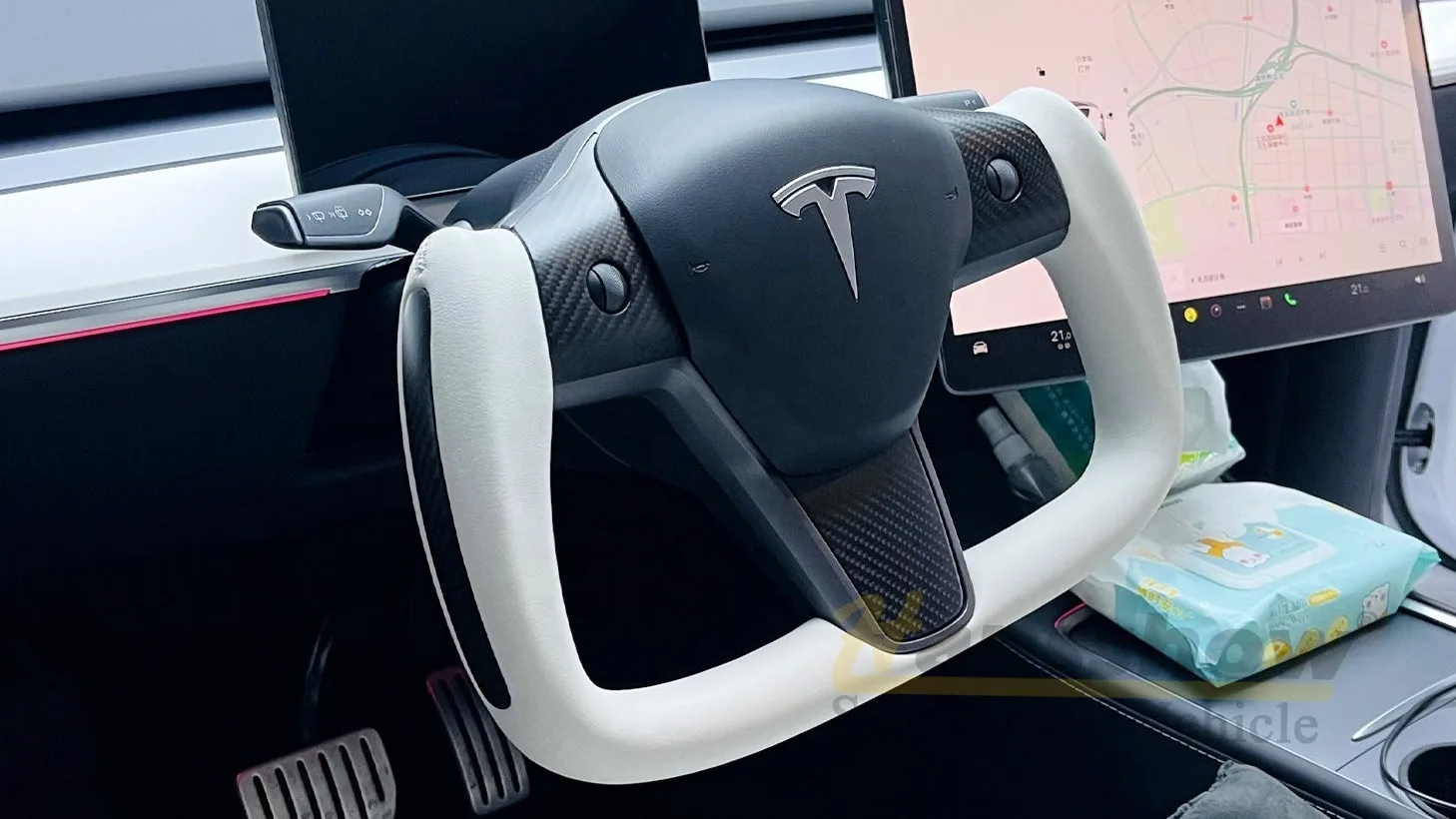 Hansshow Full Carbon Fiber Heated Yoke Steering Wheel For Tesla Model 3