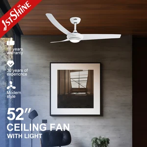 1stshine LED Ceiling Fan 220V Reversible Industrial Plastic White 52 Inches Ceiling Fans with LED Light