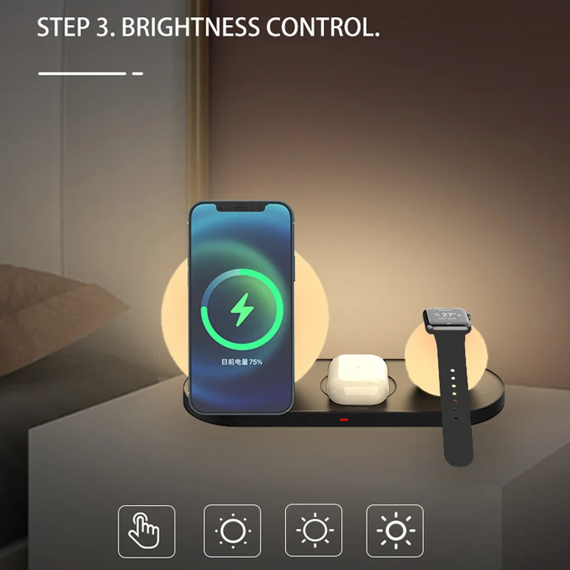 2022 Новое поступление Лидер продаж LUNE реальная magsafing 3in1 23 Вт светодиодные QI Беспроводное зарядное устройство-подставка и настроение лампа