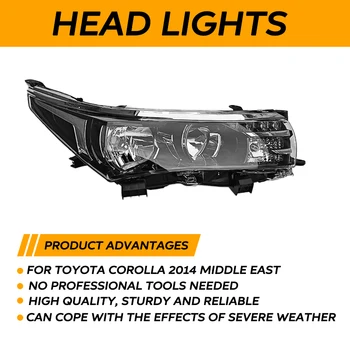 Pair Black Headlights For 2014-2016 Toyota Corolla - Driver & Passenger Side, Halogen/LED Ready