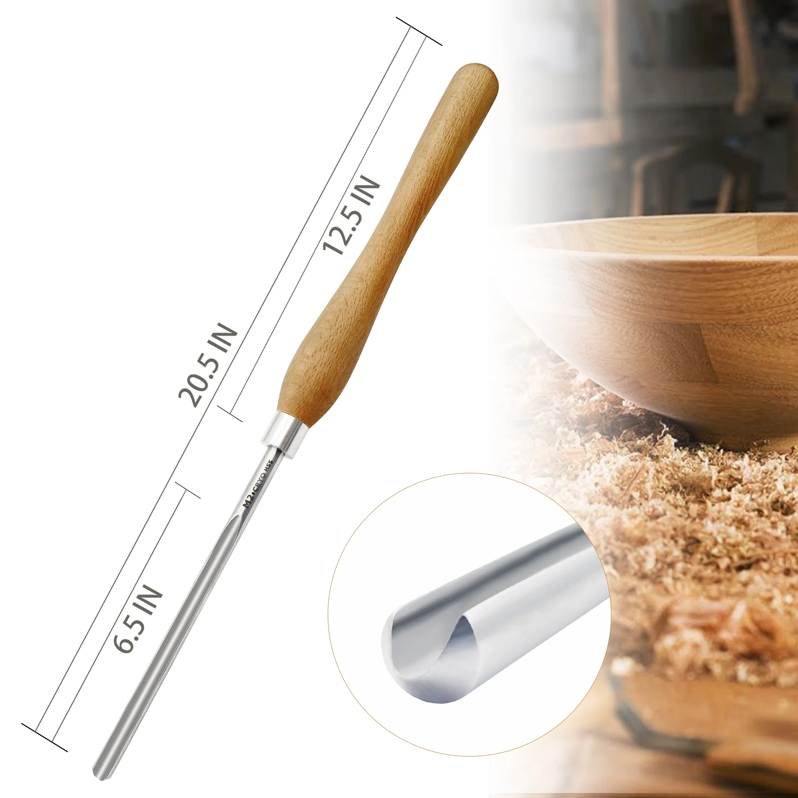 Schalenmeißel-Set A2001/A2002/A2003 Für Holzdrehmaschinen – HSS-Stahl, 570 Mm Gesamtlänge, Mit Holzgriff