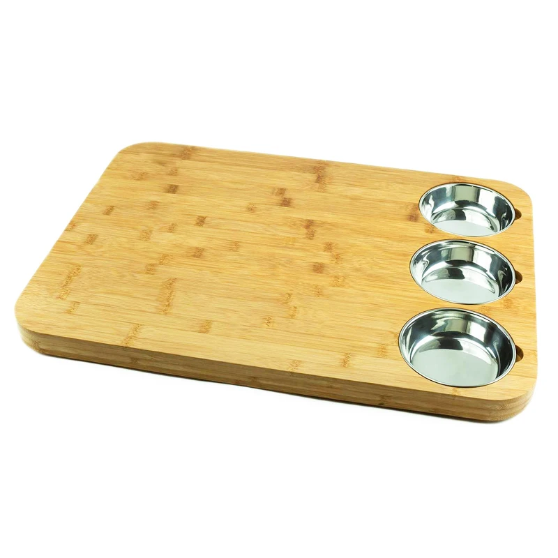 Extra Large Bamboo Cutting Board with 3 Stainless Steel Bowls Chopping Boards for Kitchen Party Serving Tray for Meat Fruits