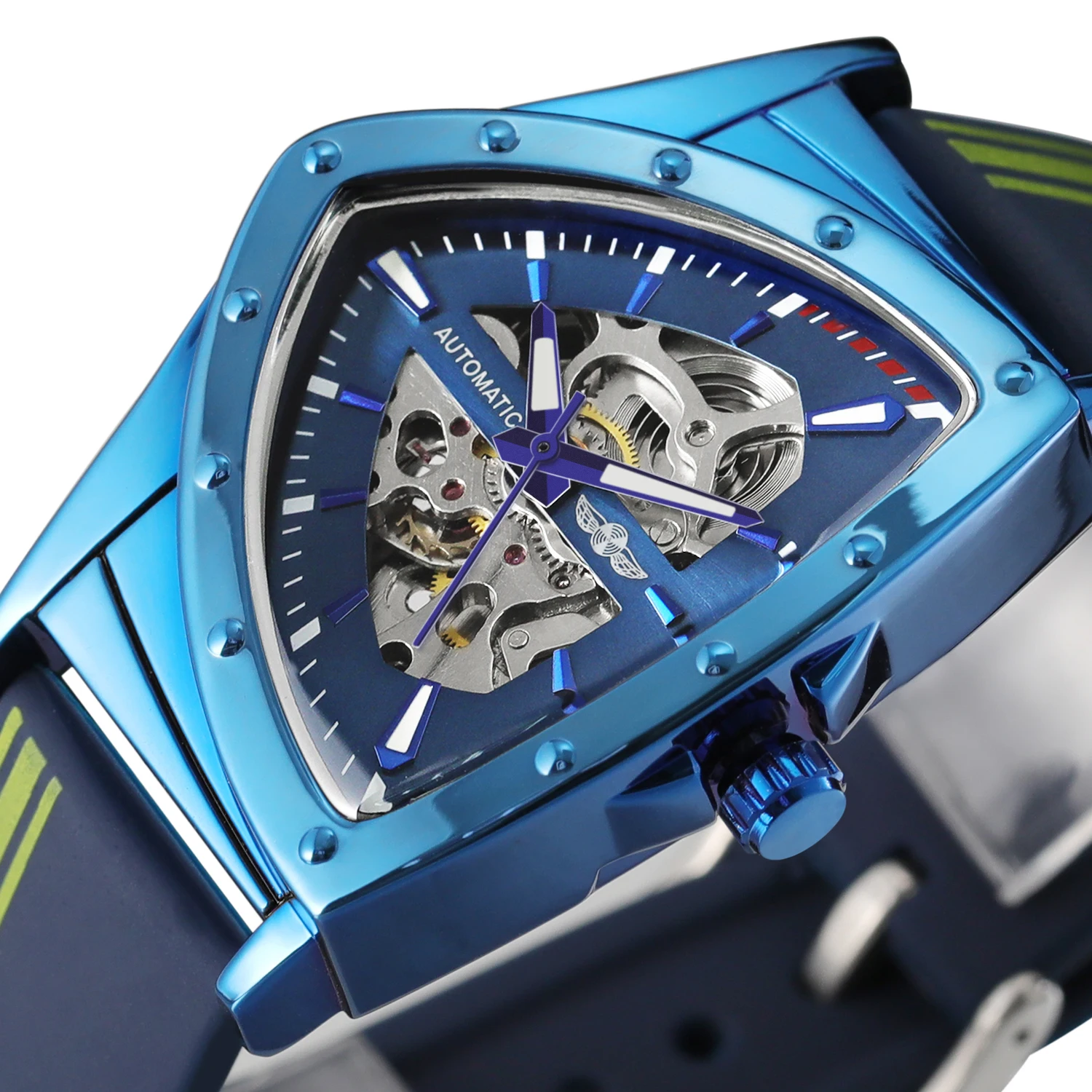 Winner Triangle Blue Skeleton Mechanical Watch