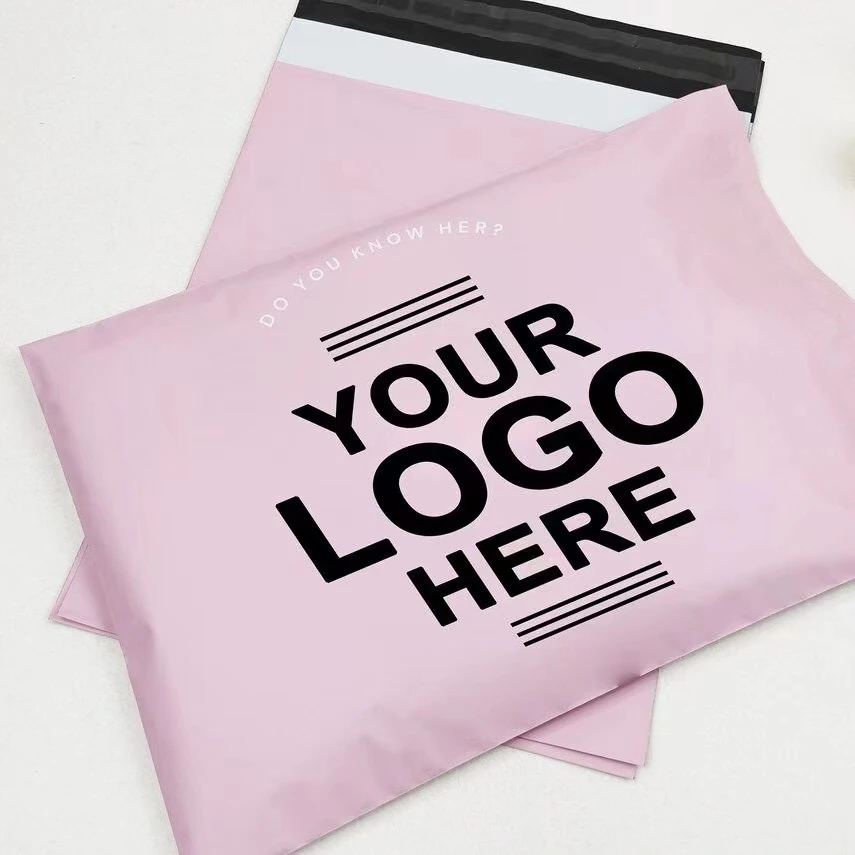 Custom Printed Logo Poly Mailer Luxury Postage Garment Light Pink Mailing Courier Bags
