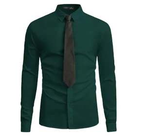 Retail Men's Long Sleeve Winter White Business Shirts Green Apparels Style Single Breasted Dress Shirts Anti-Wrinkle Feature