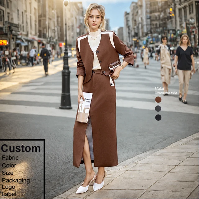 wholesale 2025 custom spring autumn new fashion jacket top and skirt suits set elegant long sleeve casual women's two-piece sets