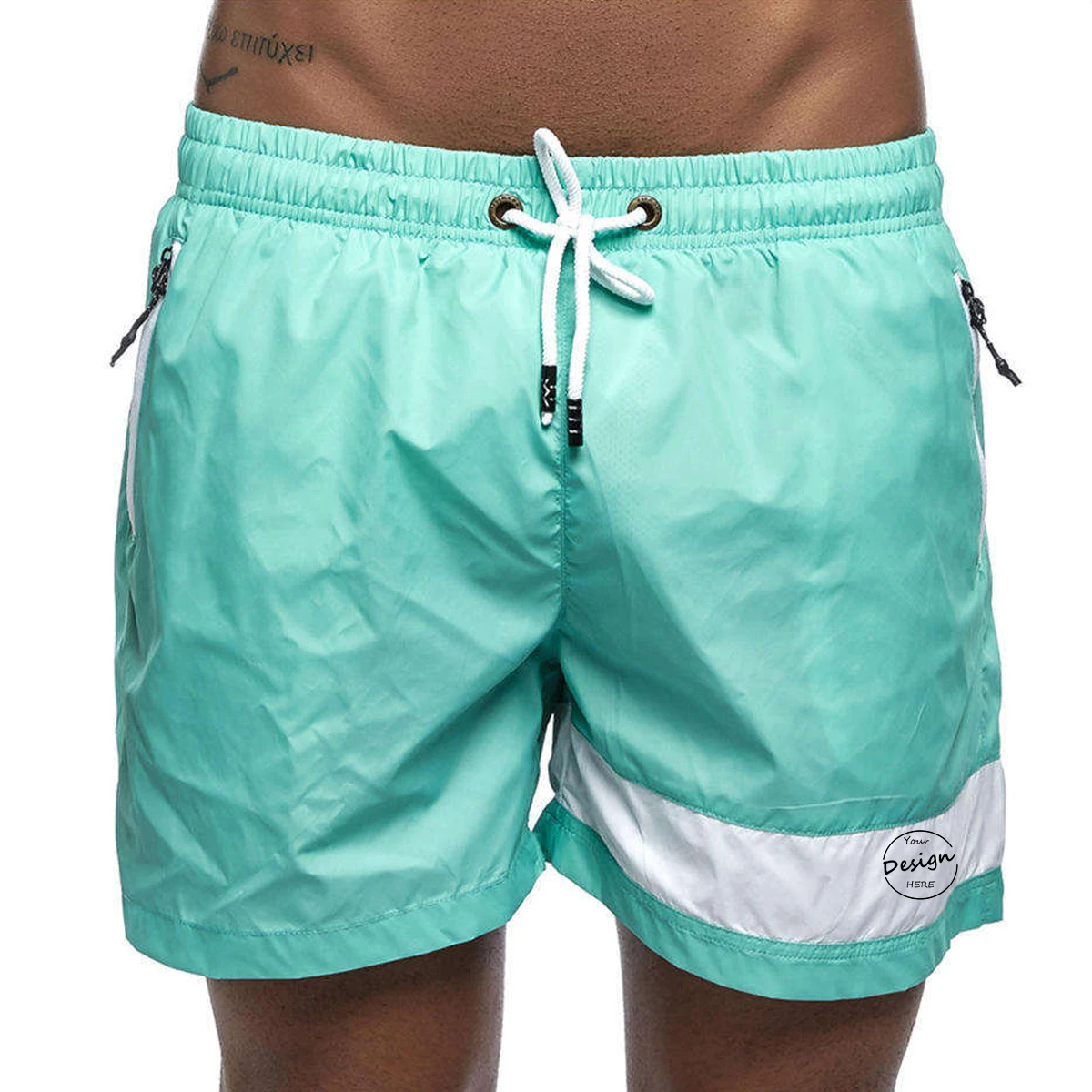 Custom print logo quick dry boardshorts side pockets summer shorts nylon drawstring beach shorts color block shorts for men