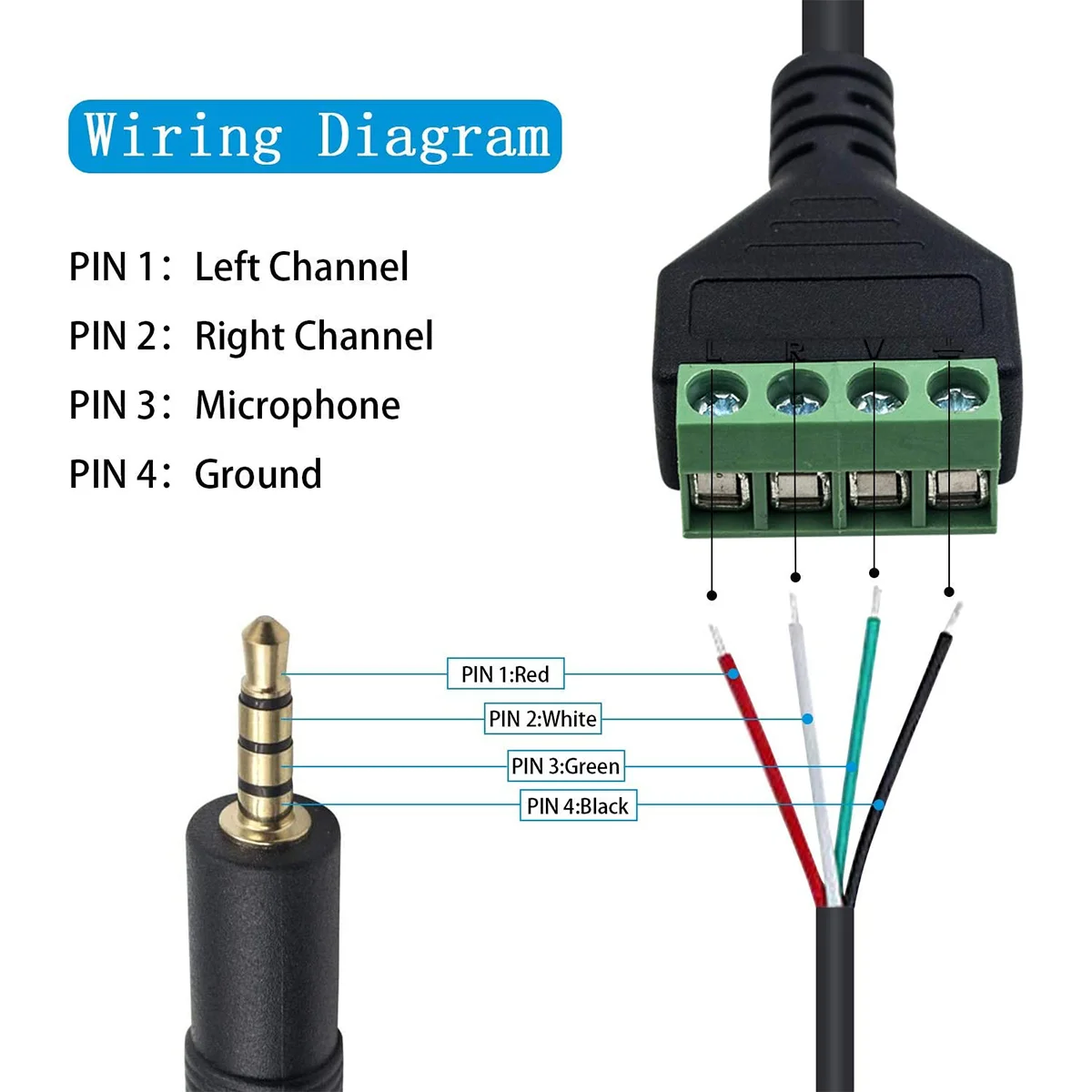 Adattatore Morsetto A Vite 3.5 Mm – Cavo Altoparlante Stereo 4 Fili TRRS Maschio – LocG