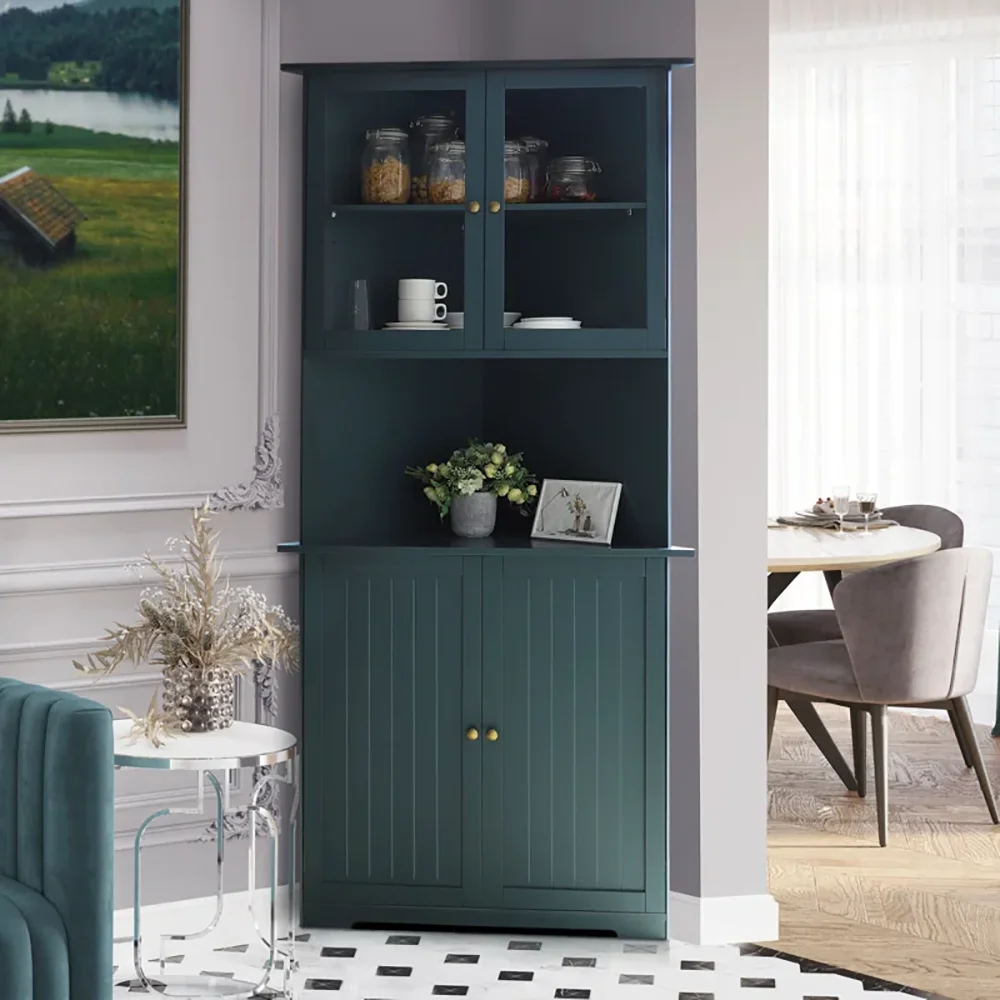 Wooden Freestanding Pantry Storage Cabinet with Doors and Shelves for Dinning Room or Kitchen