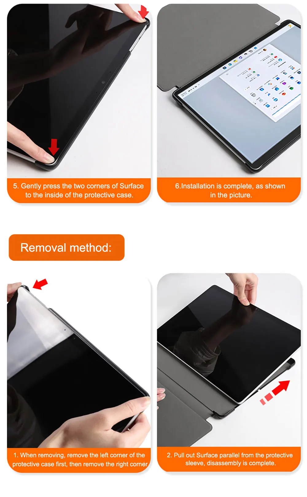 Pure Colour Tablet Case For Surface Pro 9 8 7 6 5 4 Go 3 2 With Hand Grip Strap Simple Business Anti Drop Scratch Pbk213 Laudtec factory