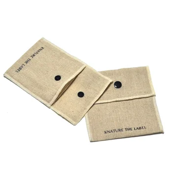Professional Eco Natural Cotton Linen Jewelry Pouch Bag Custom Envelope Button Jewelry Pouch