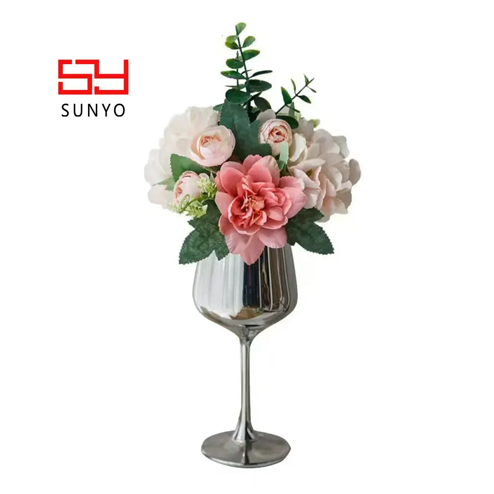 SUNYO Hand-Blown Colored Wine Cup Sets Glassware Factory Electric Effect Luxury Silver Goblet