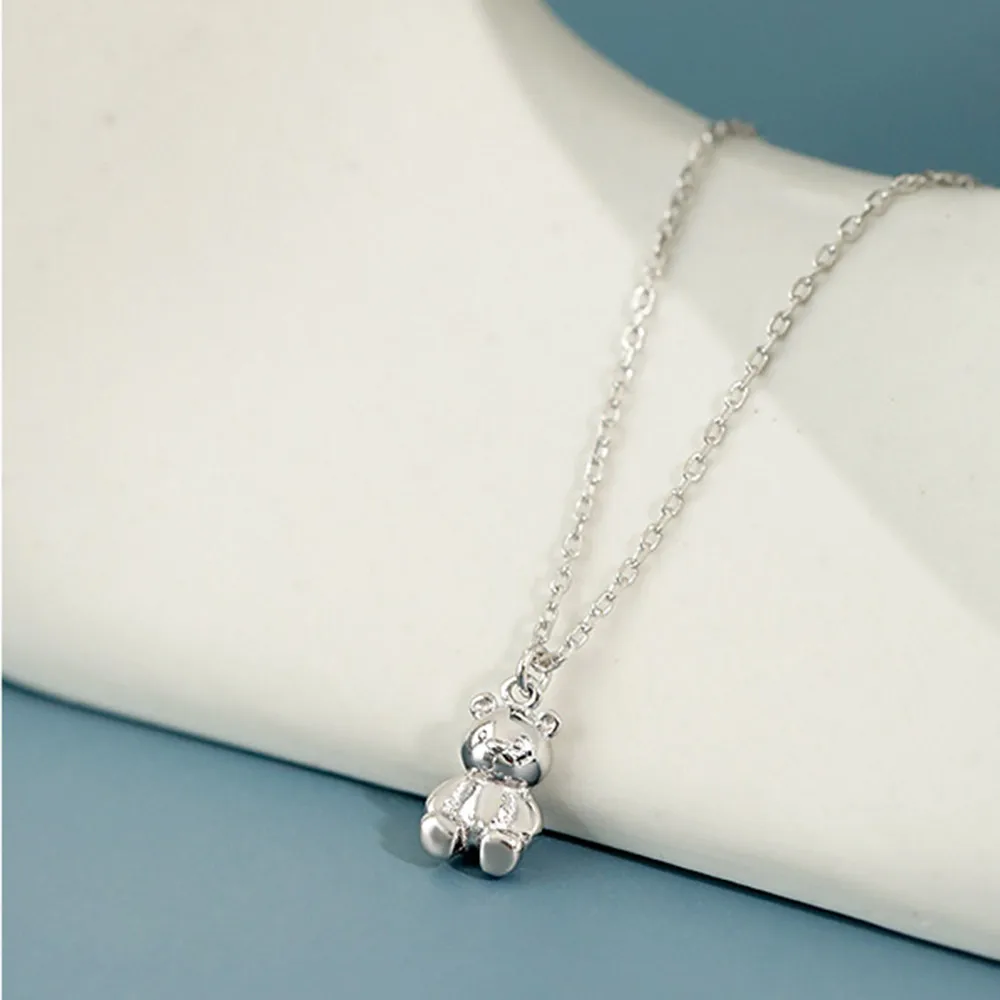 FUAMAY Sterling Silver Plata Animal Anime Bear Pendant Choker