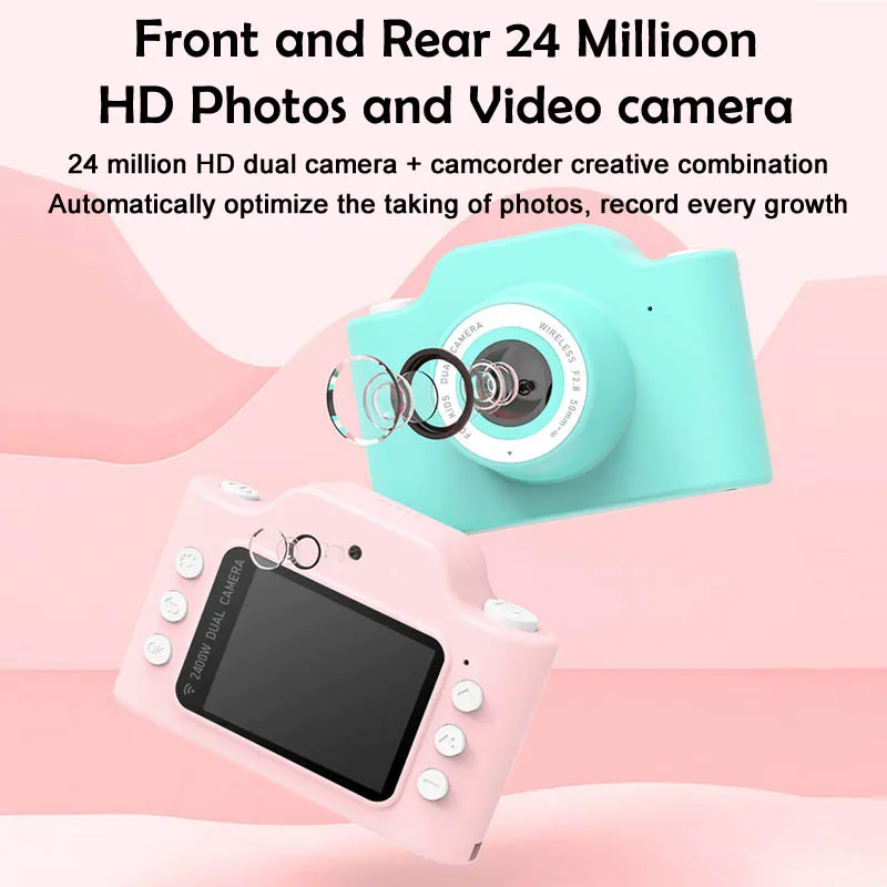 
C2 WiFi дуальный принтом «камера» для детей 24 MP 2 дюймовый экран с разрешением HD мультфильм Защитная крышка творческие игрушки подарки для детей цифровой видеокамеры 