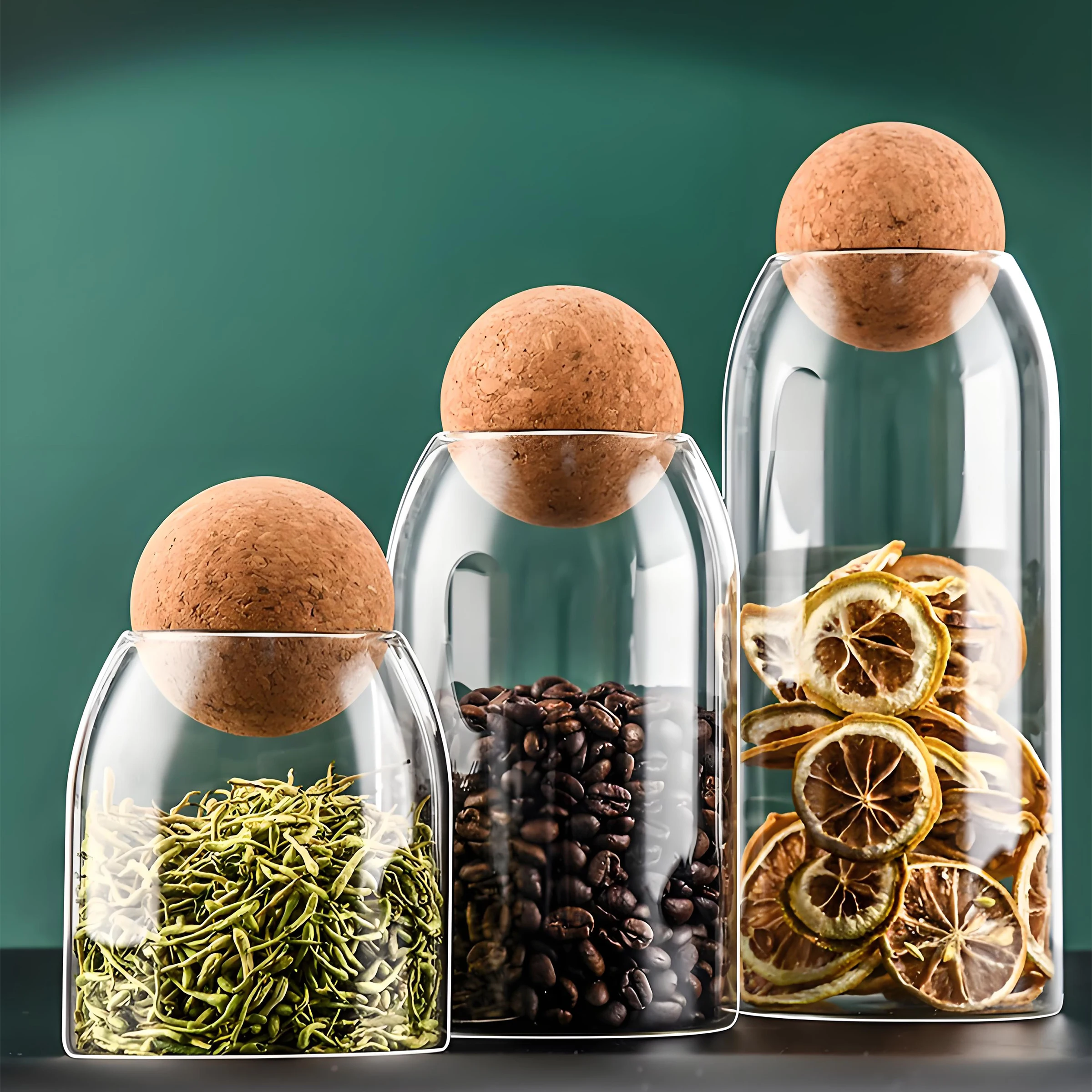 500/800/1200 Ml Multiple Size Food Container Kitchen Storage Glass Jar with Wood Ball Lid