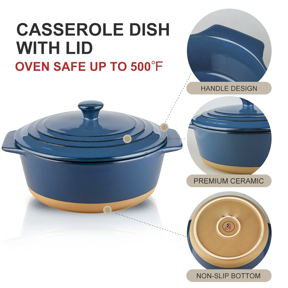 Wholesale New Design Ceramic Casserole Dish With Lid Nonslip Bottom